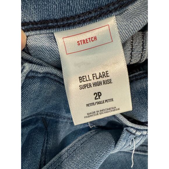 Express 70's inspired Super High Rise Bell Flare Tie Waist Jeans - Picture 7 of 8